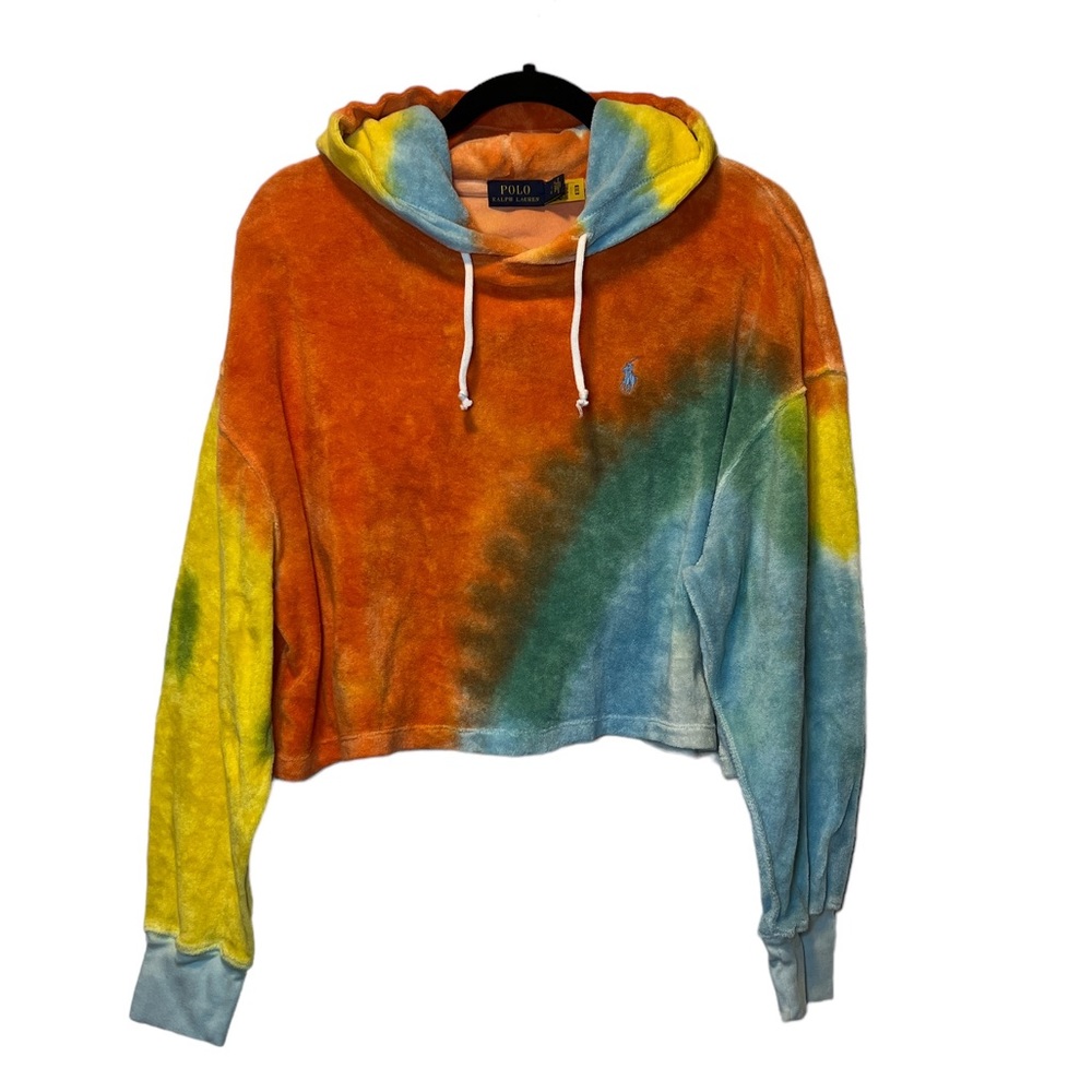 Polo Ralph Lauren‎ Women Terry Cloth Tie Dye Cropped Hoodie Large $188